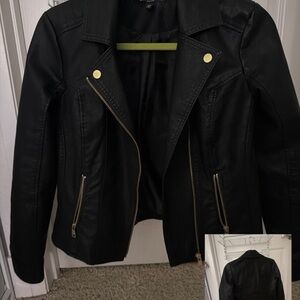 Baccini Black Leather Jacket with Gold Zippers